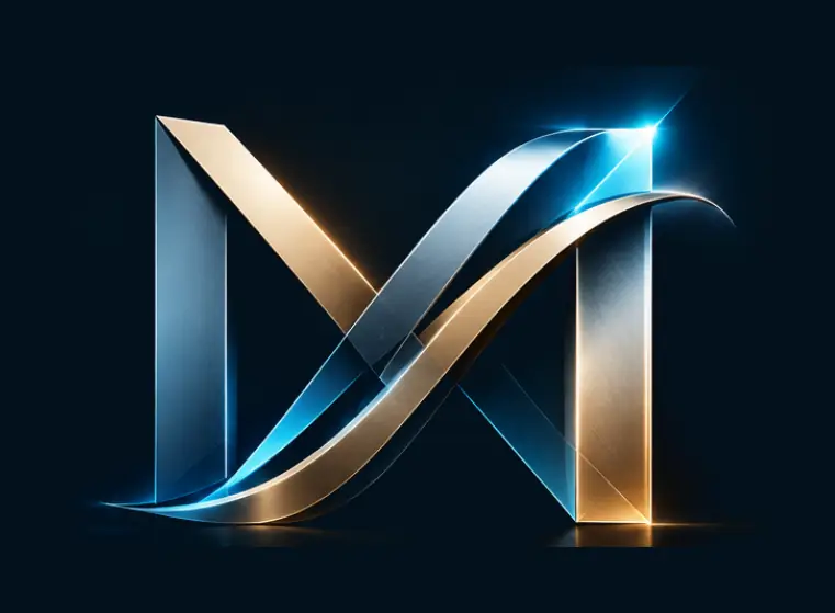 Miliko logo – the M in blue, gold and silver